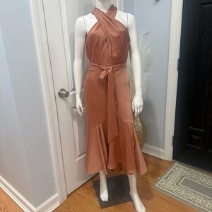 Taylor Rust Halter Tie-Waist Midi Dress
